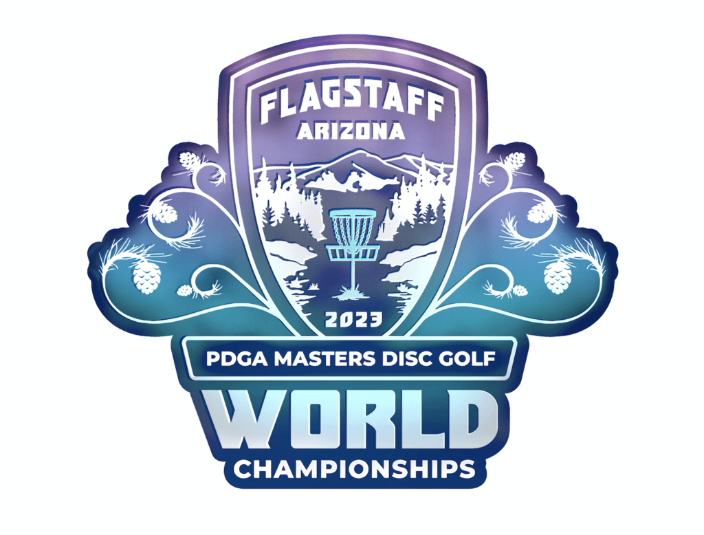 A logo for the 2 0 2 3 pga masters disc golf world championships.